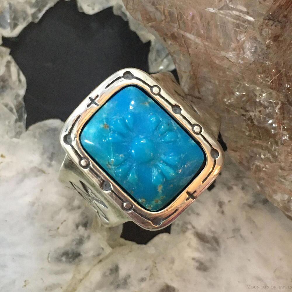 Carolyn Pollack Sterling Rectangle Carved Turquoise Decorated Ring For Women